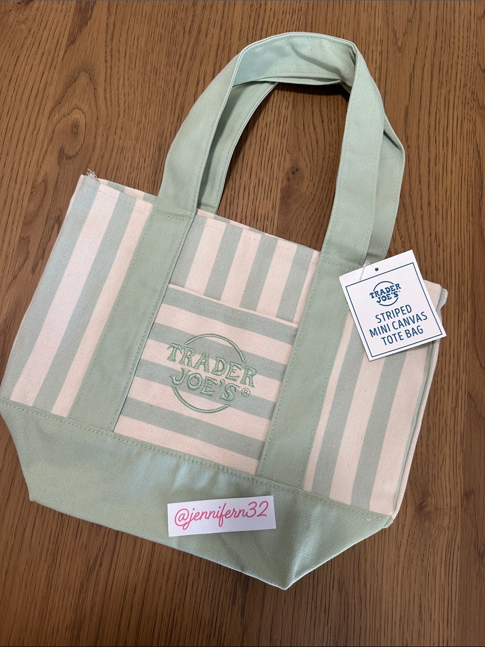 Trader Joe’s Viral Striped Mini Canvas Tote Bag in Light Sage